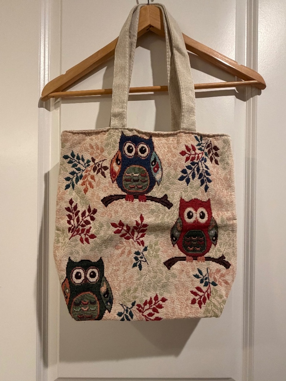 NWOT Owl Tapestry Tote Bag Boho Hippie Zippered Shoulder Bag (새 제품/태그 없음 부엉이 타피스